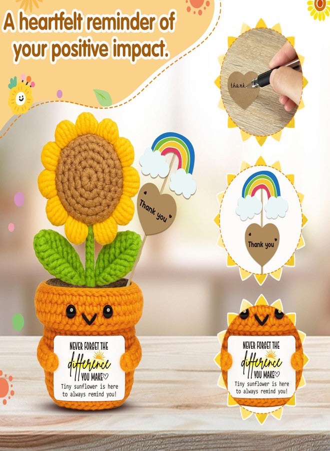 Frabaca Mini Positive Crochet Sunflower Desk Decor - Never Forget the Difference You Make - Christmas Appreciation Gifts for Women Teacher, Coworker, Nurse, Mentor for Retirement, Farewell, Thanksgiving - Image 2